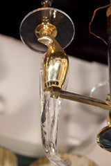 Three  Light  Lucite, Stone, Brass And Glass Chandelier