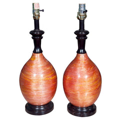Pair Of Modern  Muted-Orange Glass  Lamps