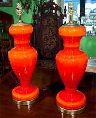 Pair  Orange  Venetian  Glass Lamps From  Murano