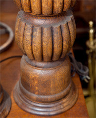 Pair 19th Century Oak Lamps Made From Piano Legs