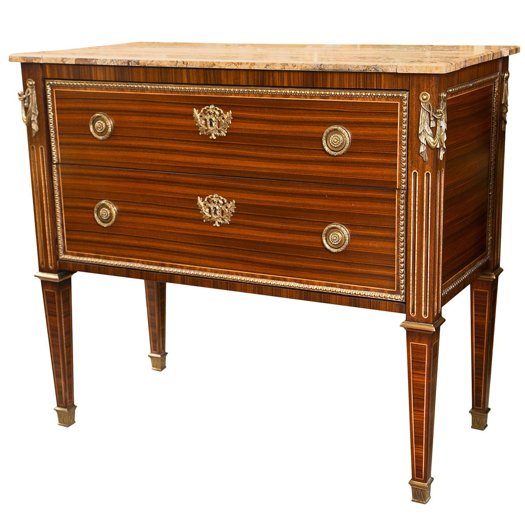 Reproduction Louis XVI Rosewood Marble Top Commode