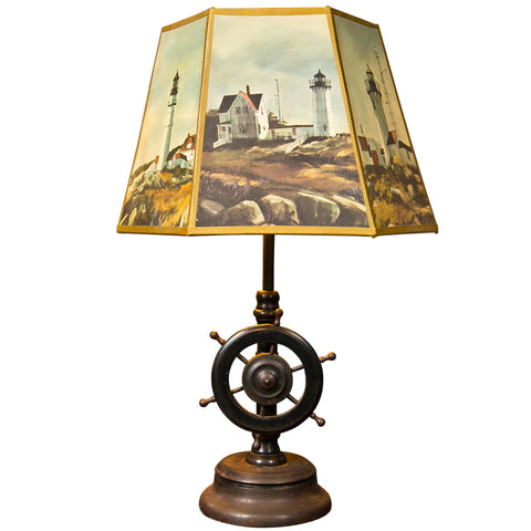 Ships Wheel  Table Lamp With Parchment Shade
