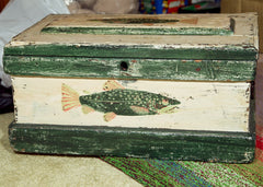 Old Wooden Trunk Decorated Fish Theme