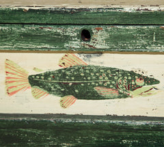 Old Wooden Trunk Decorated Fish Theme