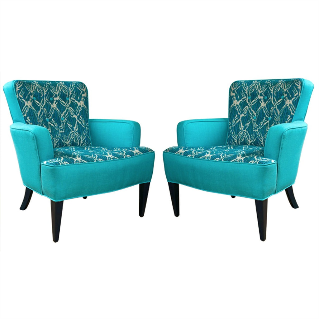 Mid Century Turquoise Club Chairs with Daniel Cooper Fabric
