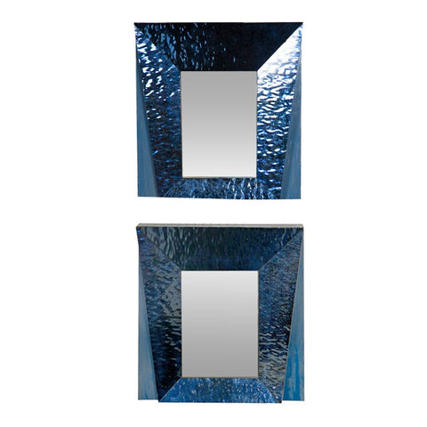 Pair of Modern Blue Waterglass Framed Mirrors