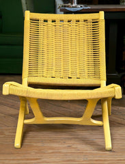 Pale Yellow Rope Folding Chair in the Style of Hans Wegner