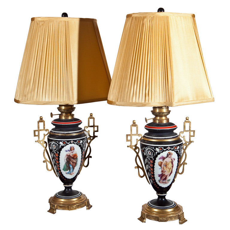 Pair  French  "old  Paris" Porcelain Lamps