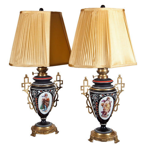 Pair  French  "old  Paris" Porcelain Lamps